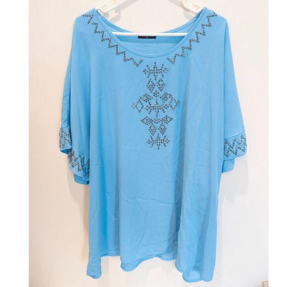 cha cha vente Tops - Cha Cha Vente womens blue rhinestone blouse size 3X